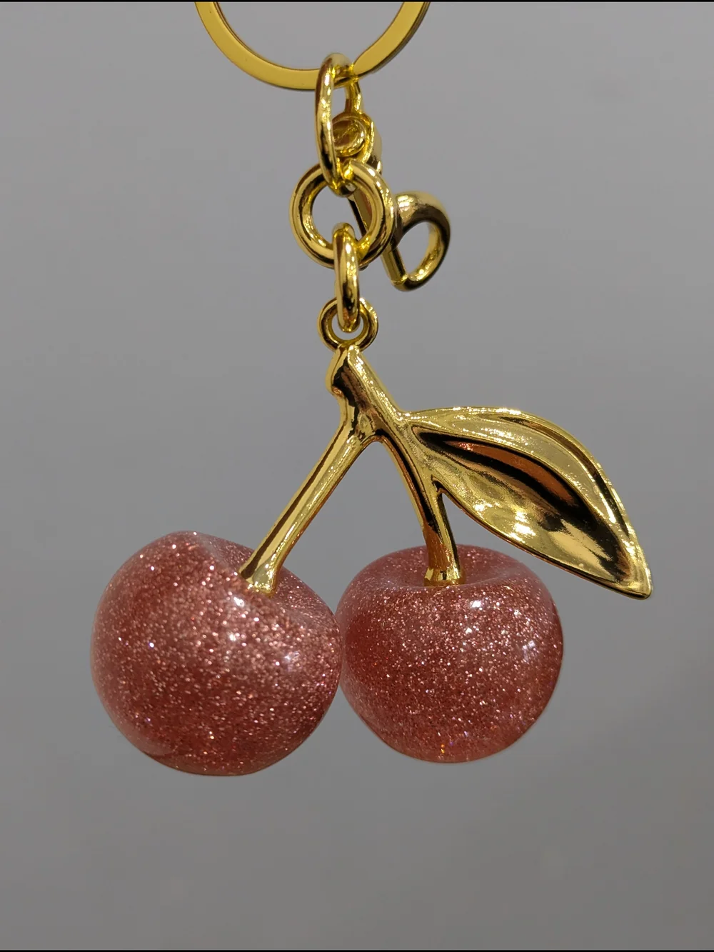 Pink Glitter Cherry Bag Charm Keychain NWOT